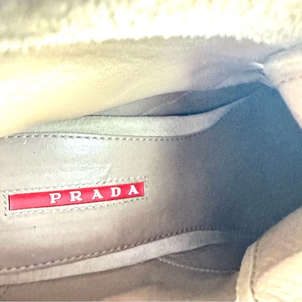 Prada women’s Tan Suede Rounded Toe Lace-Up Wedges Size: 38 - Picture 13 of 16